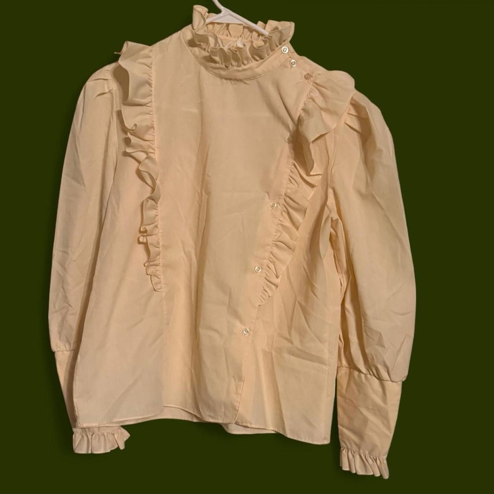 80s Victorian Inspired Ruffle Blouse in Peach